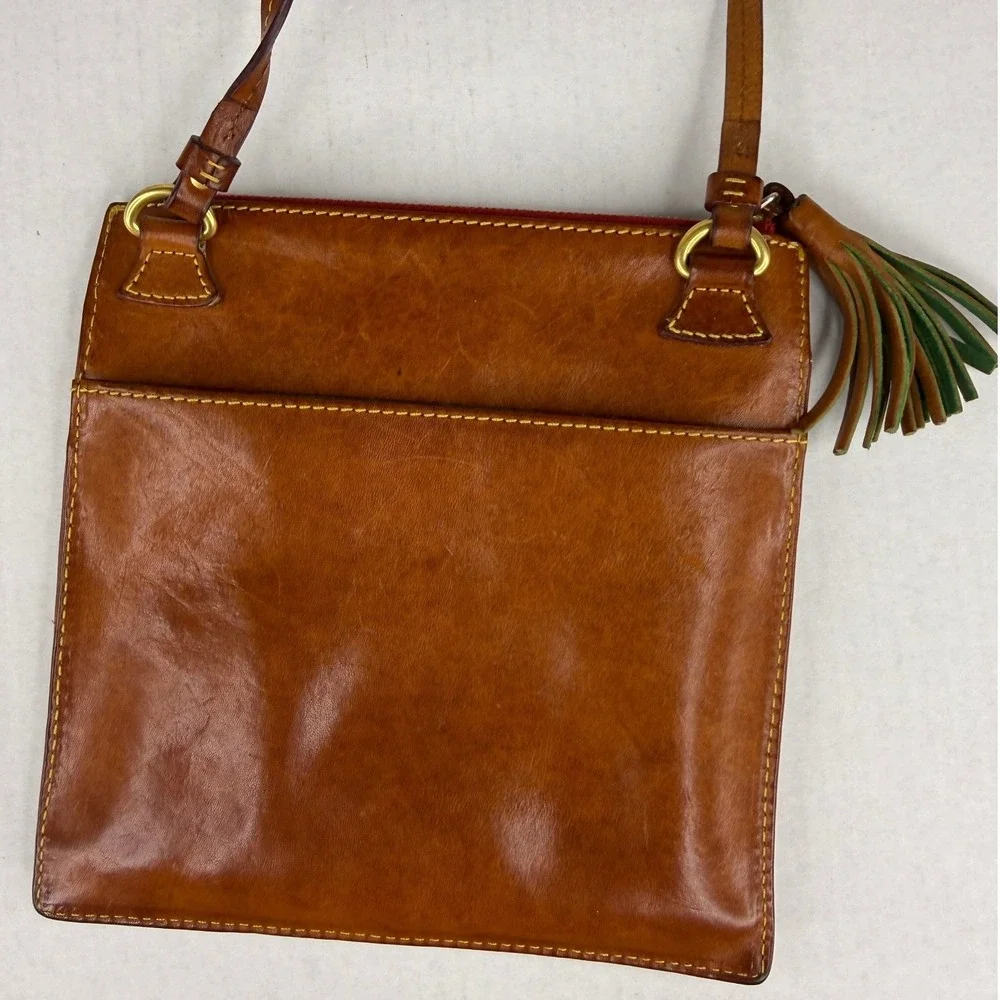 Dooney & Bourke Florentine Leather Triple Zip Crossbody Bag Tan Tassel Messenger